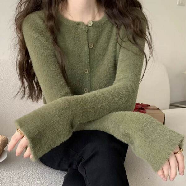 Hot Selling Knitted Cardigan Sweater (One Size) (Matcha Green)