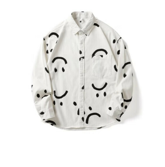 Retro smiley face full print long-sleeved shirt (white) [M-3XL size] [Contact customer service to confirm the shipping size after placing an order]