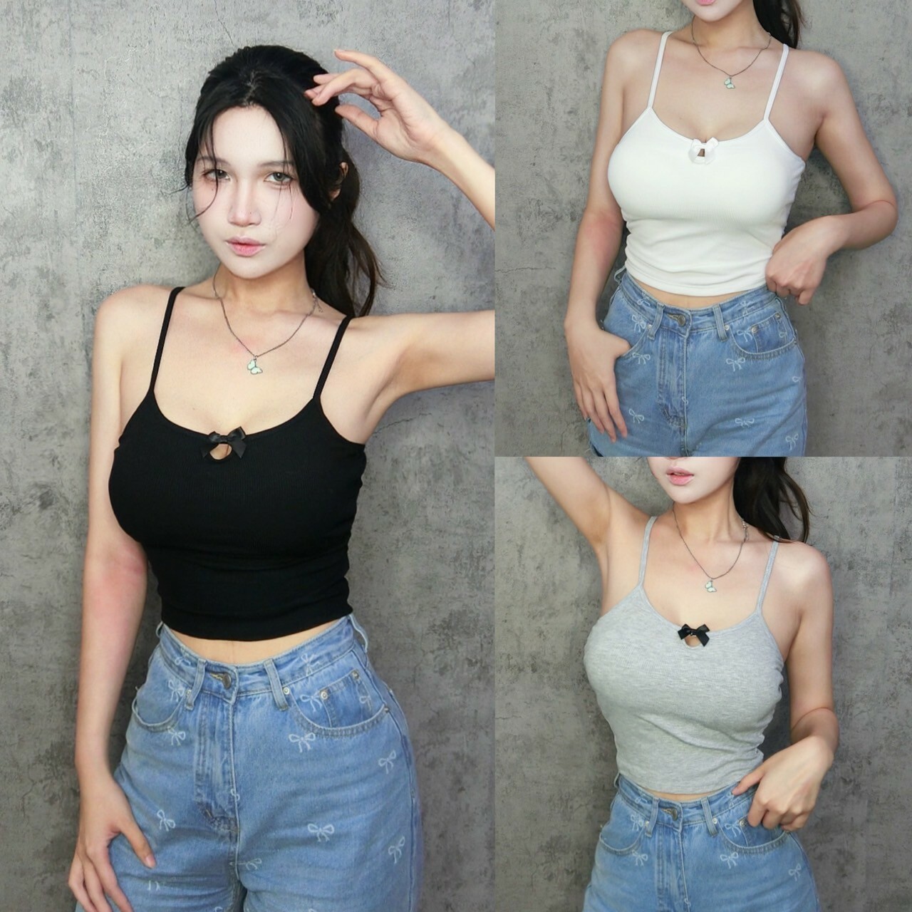 小蝴蝶結素色帶Bra背心