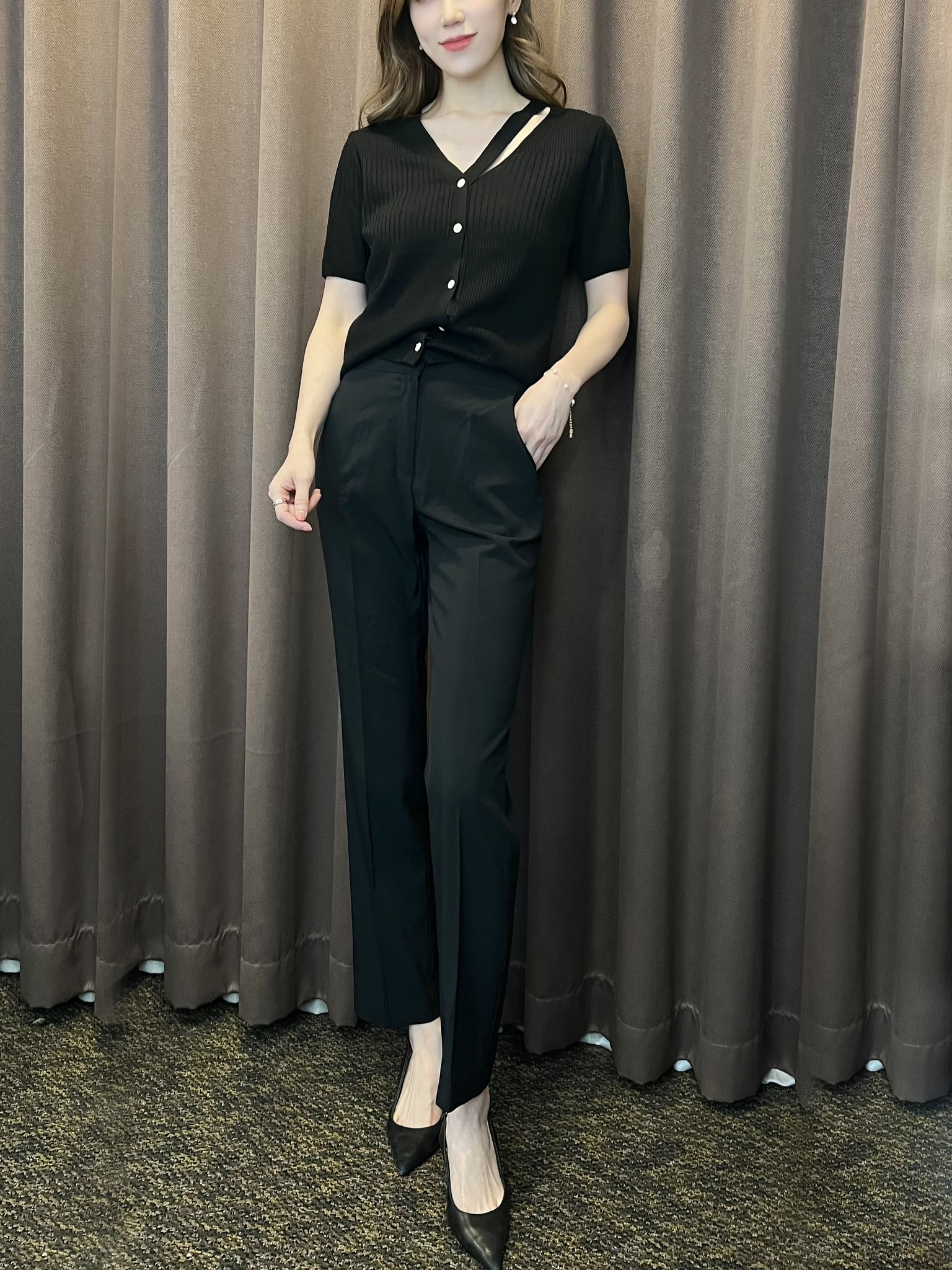 前繫帶短袖開襟衫