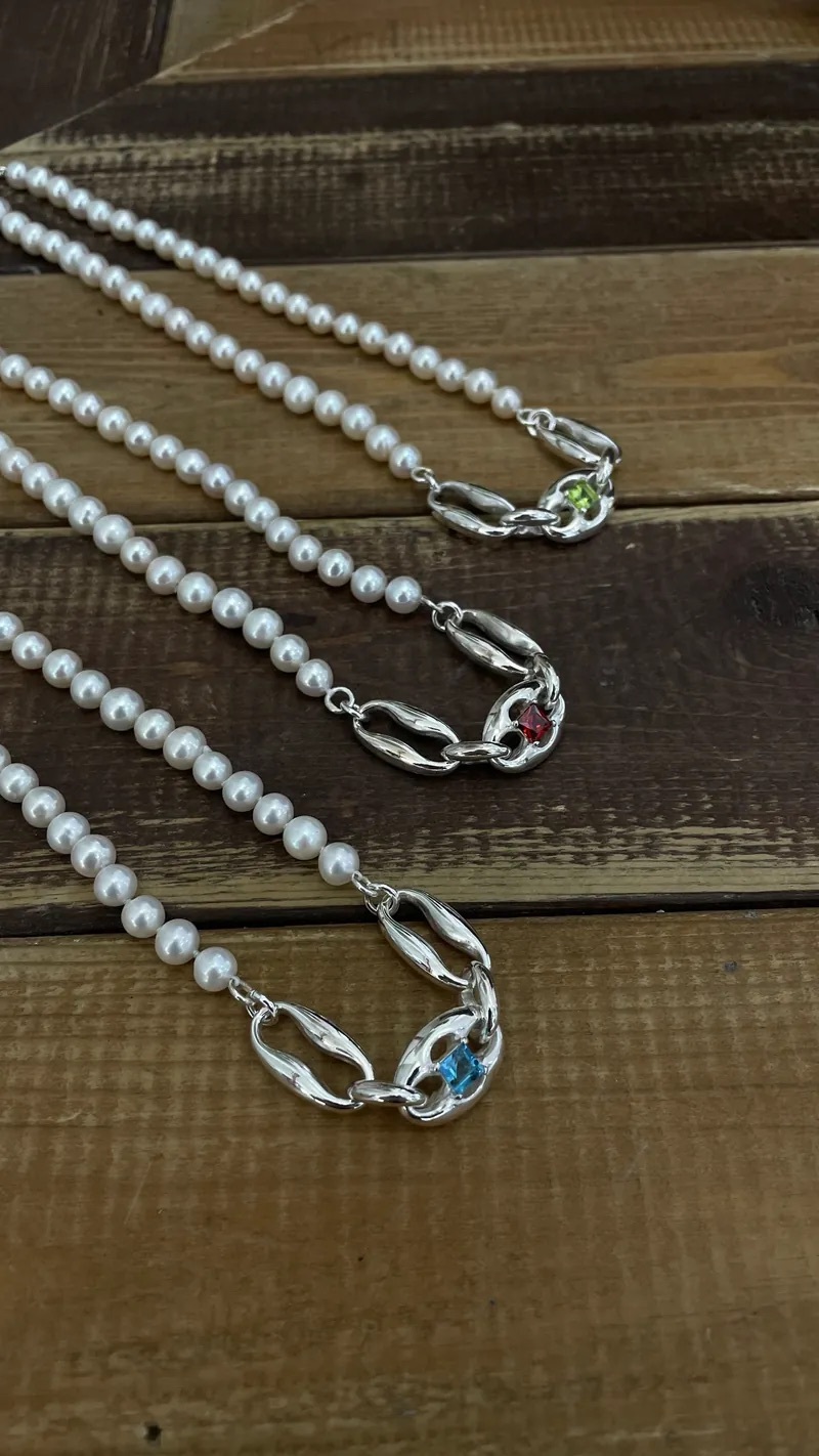 3 silver 寶石珍珠頸鏈Pearl Necklace
