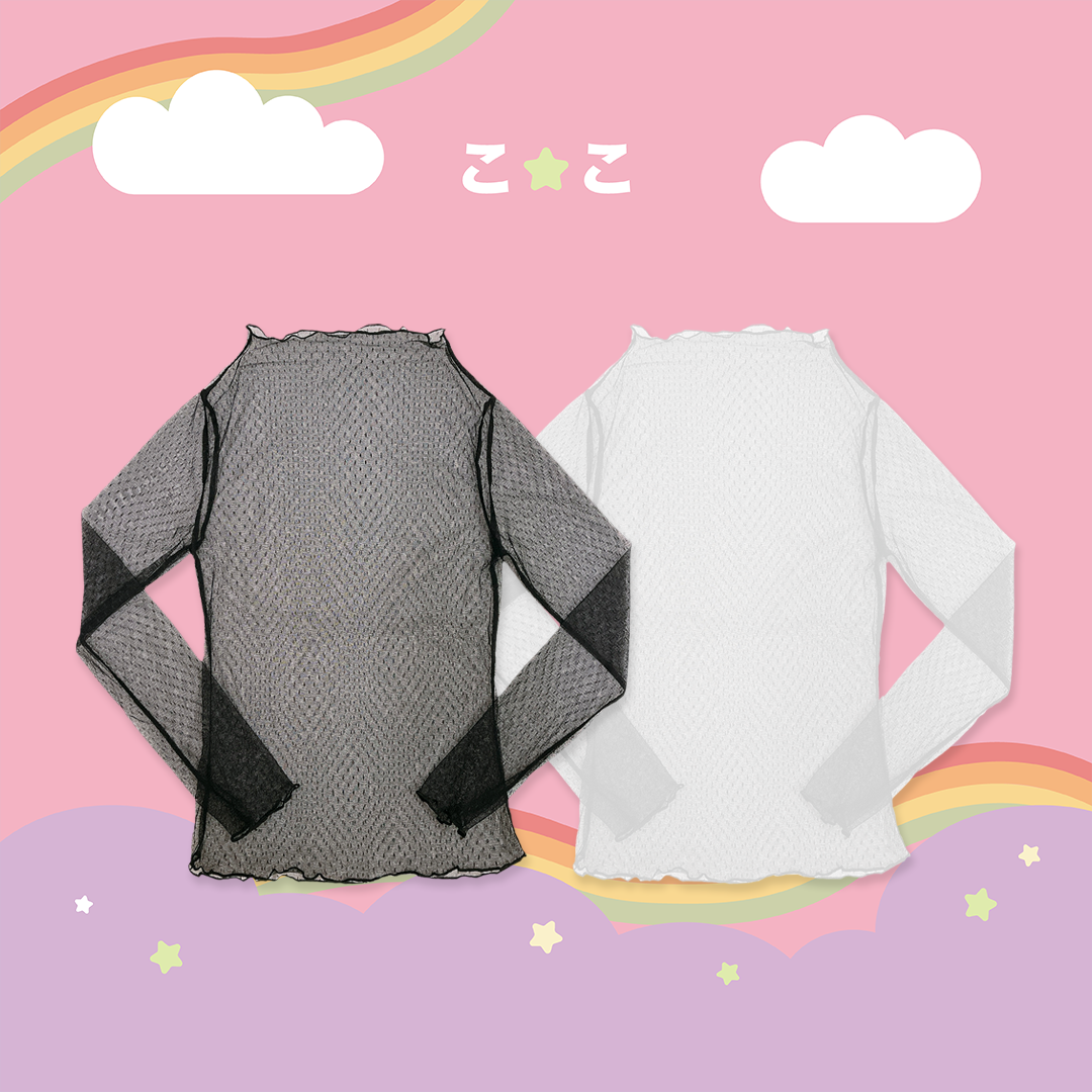 こ♡こ 捲邊點點網紗透膚上衣