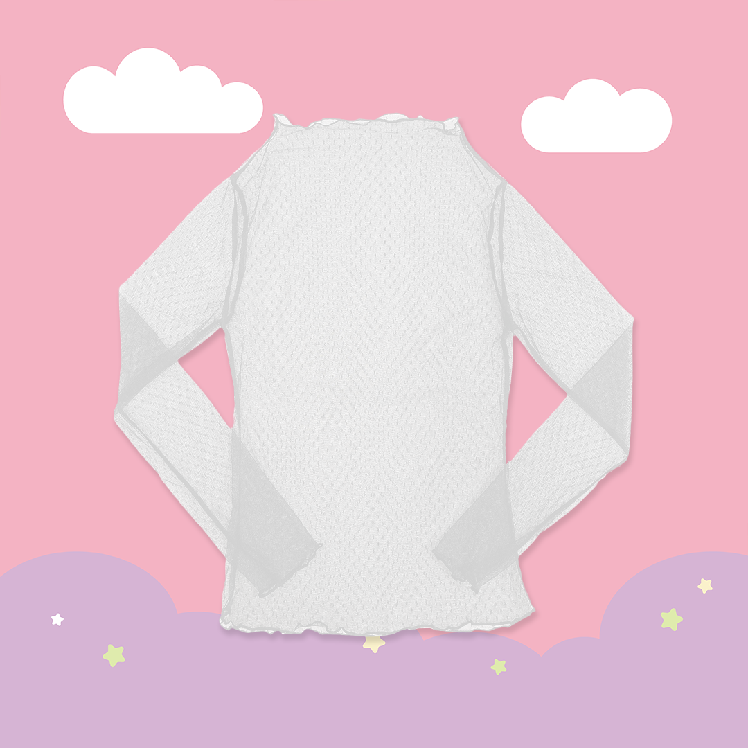 こ♡こ 捲邊點點網紗透膚上衣