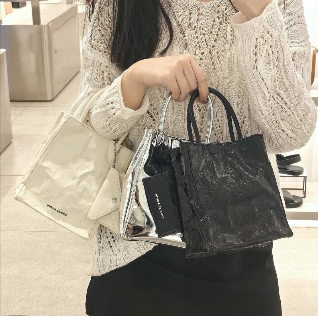 Charles & Keith 小CK 皺摺感皮革手提包 附小零錢包 肩背包 側背包 3色/預購