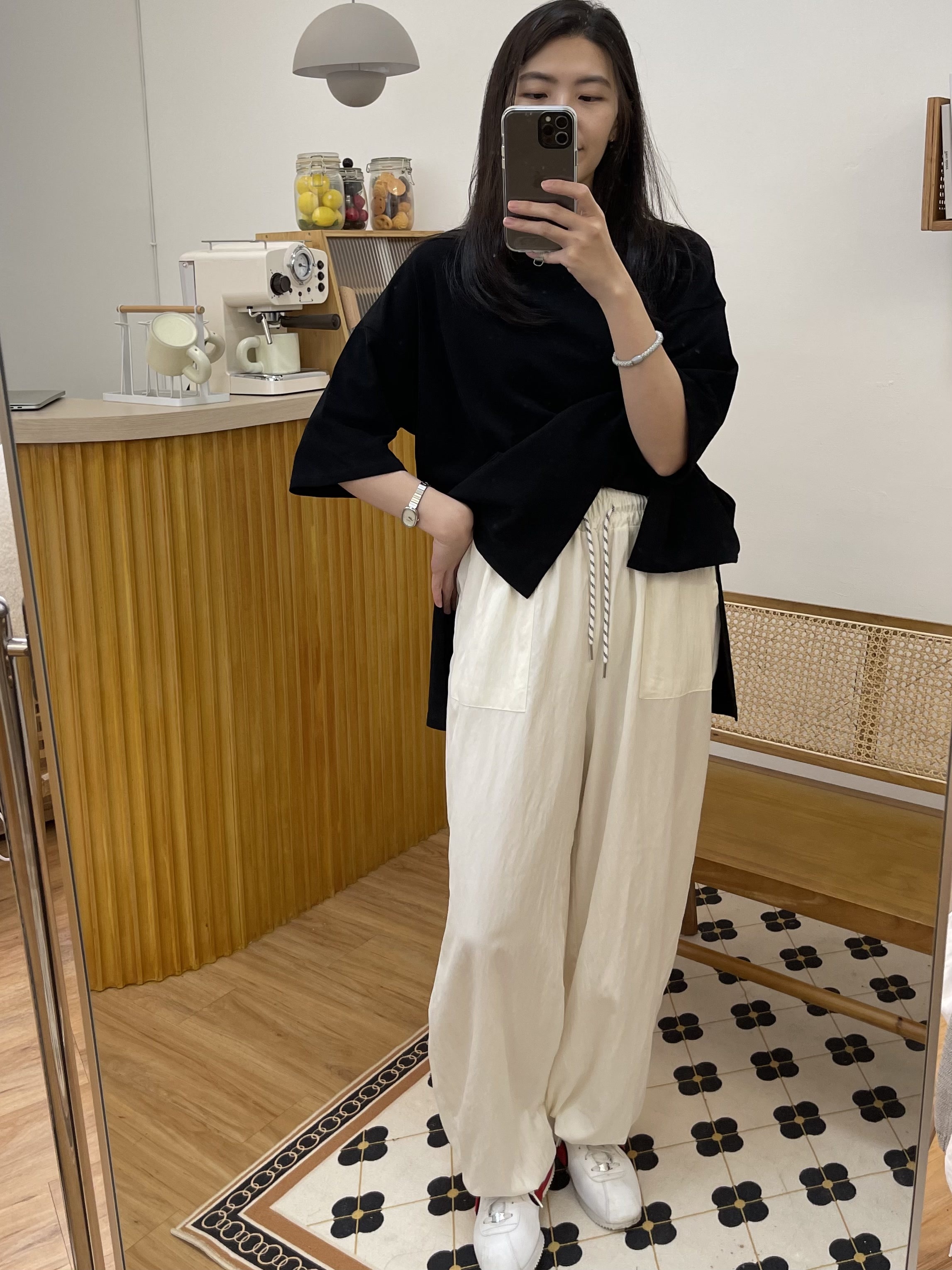 正韓 親膚縮口褲-白