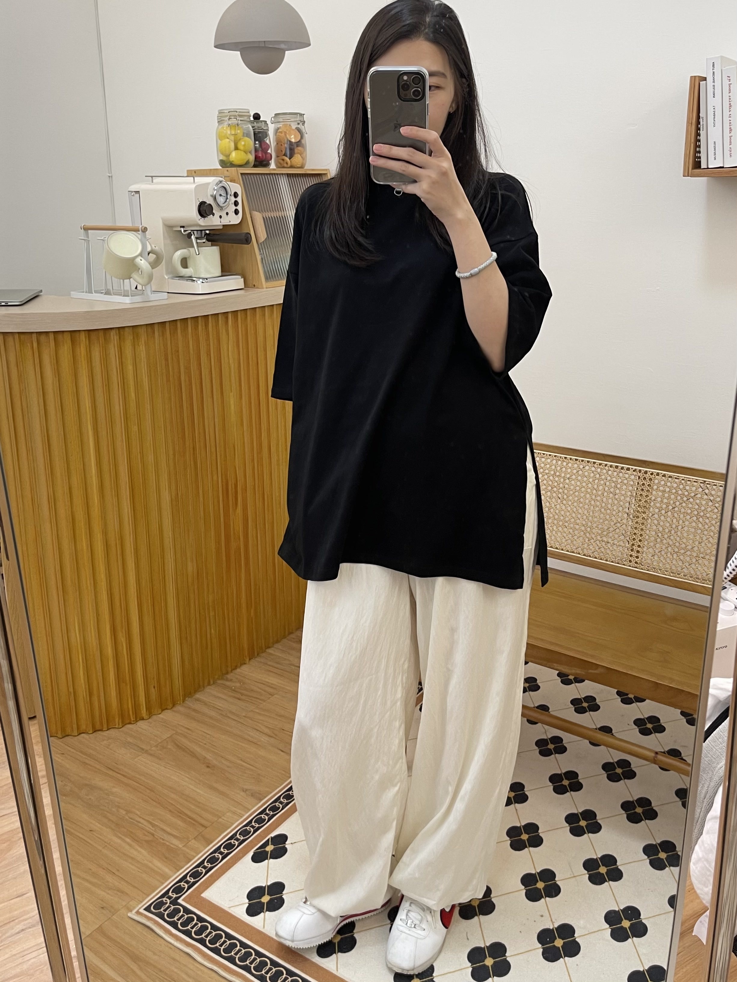 正韓 親膚縮口褲-白