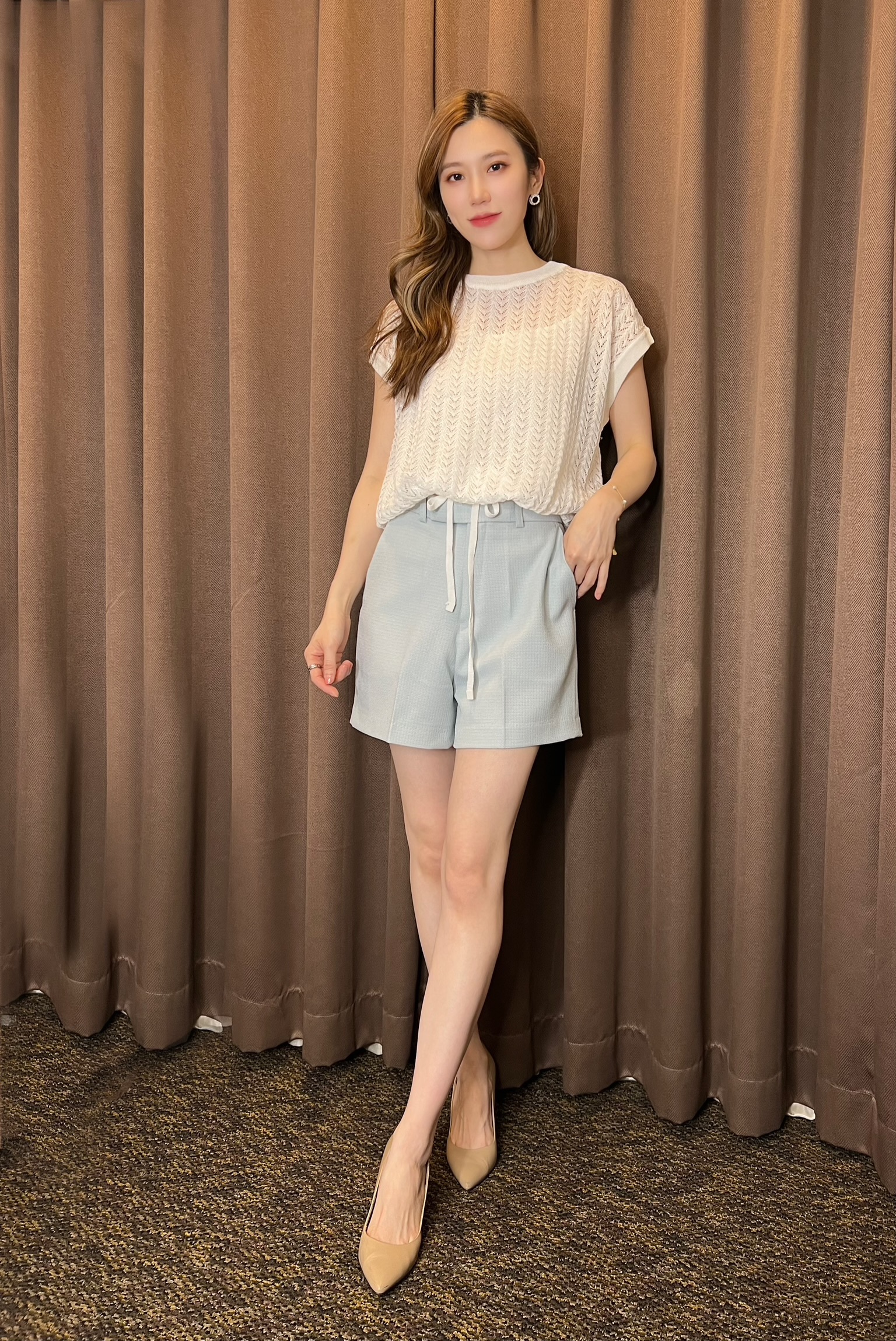 織紋隱藏釦挺料短褲