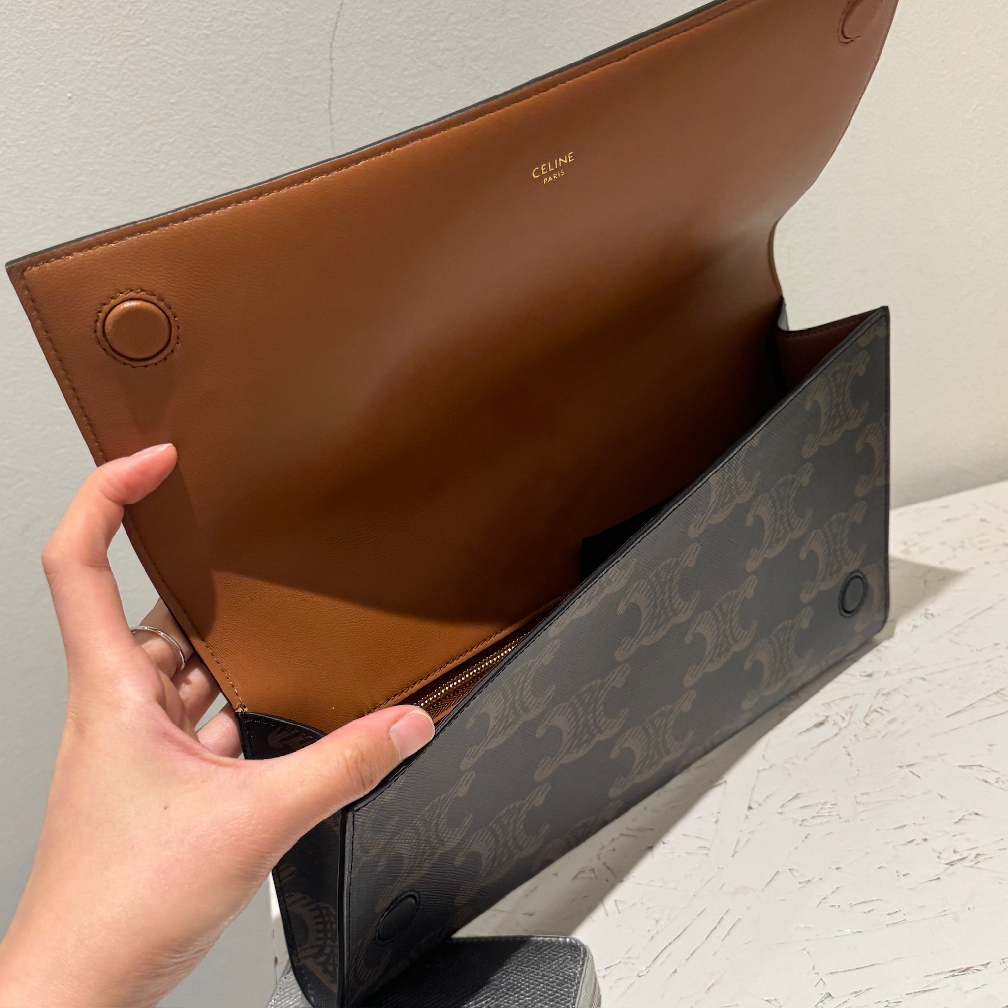 Celine Asymetric Clutch XL Triomphe Tan