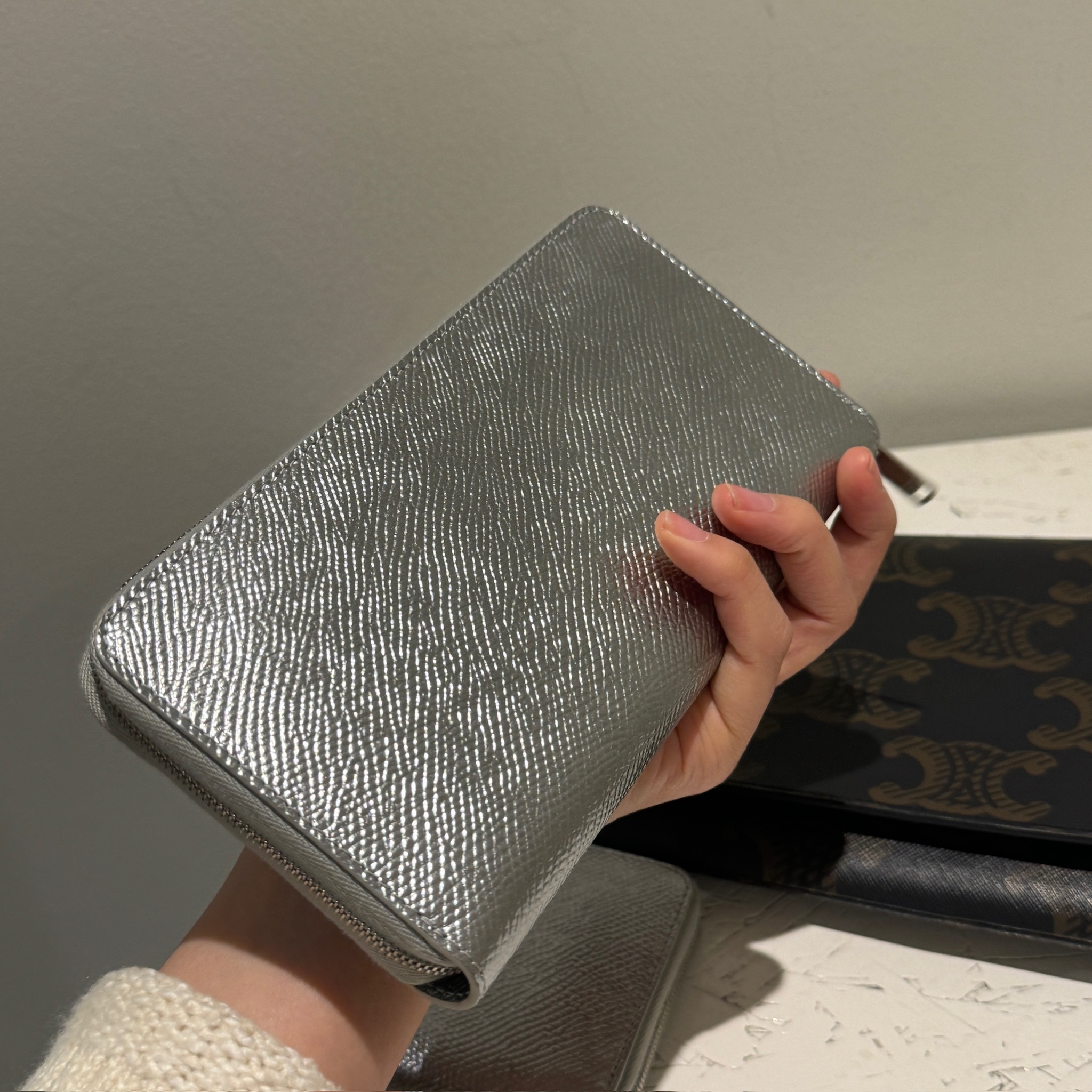 Celine Large Zipped Wallet in Silver