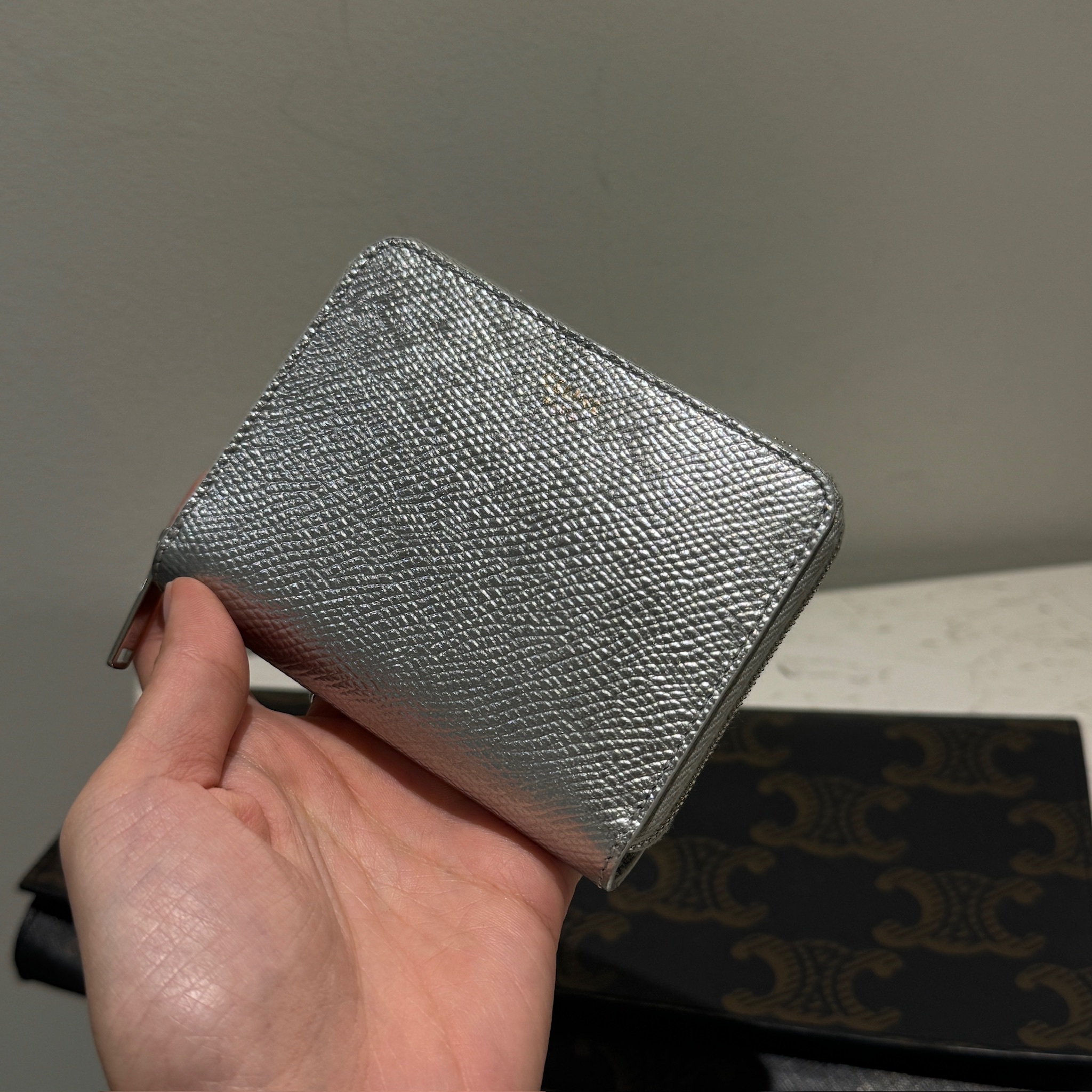 Celine Compact Zipped Wallet in Silver