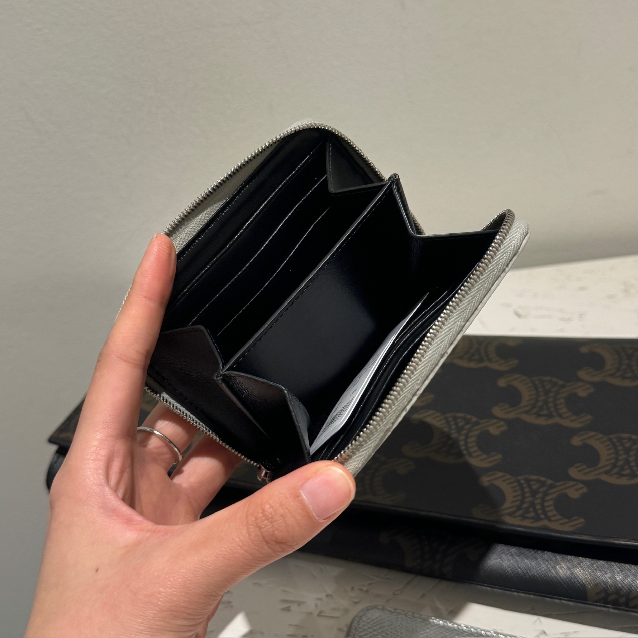 Celine Compact Zipped Wallet in Silver