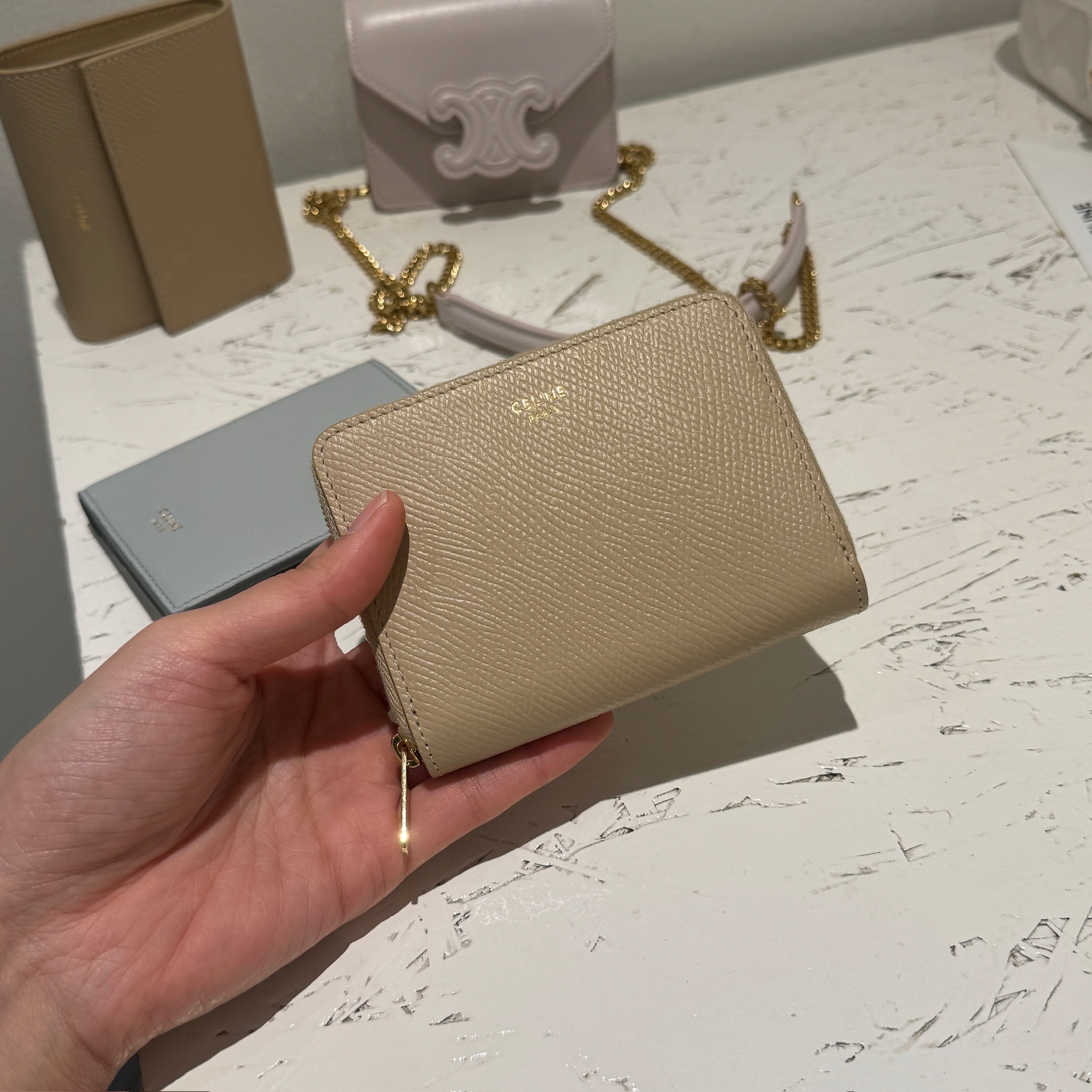 Celine Compact Zipped Wallet in Nude