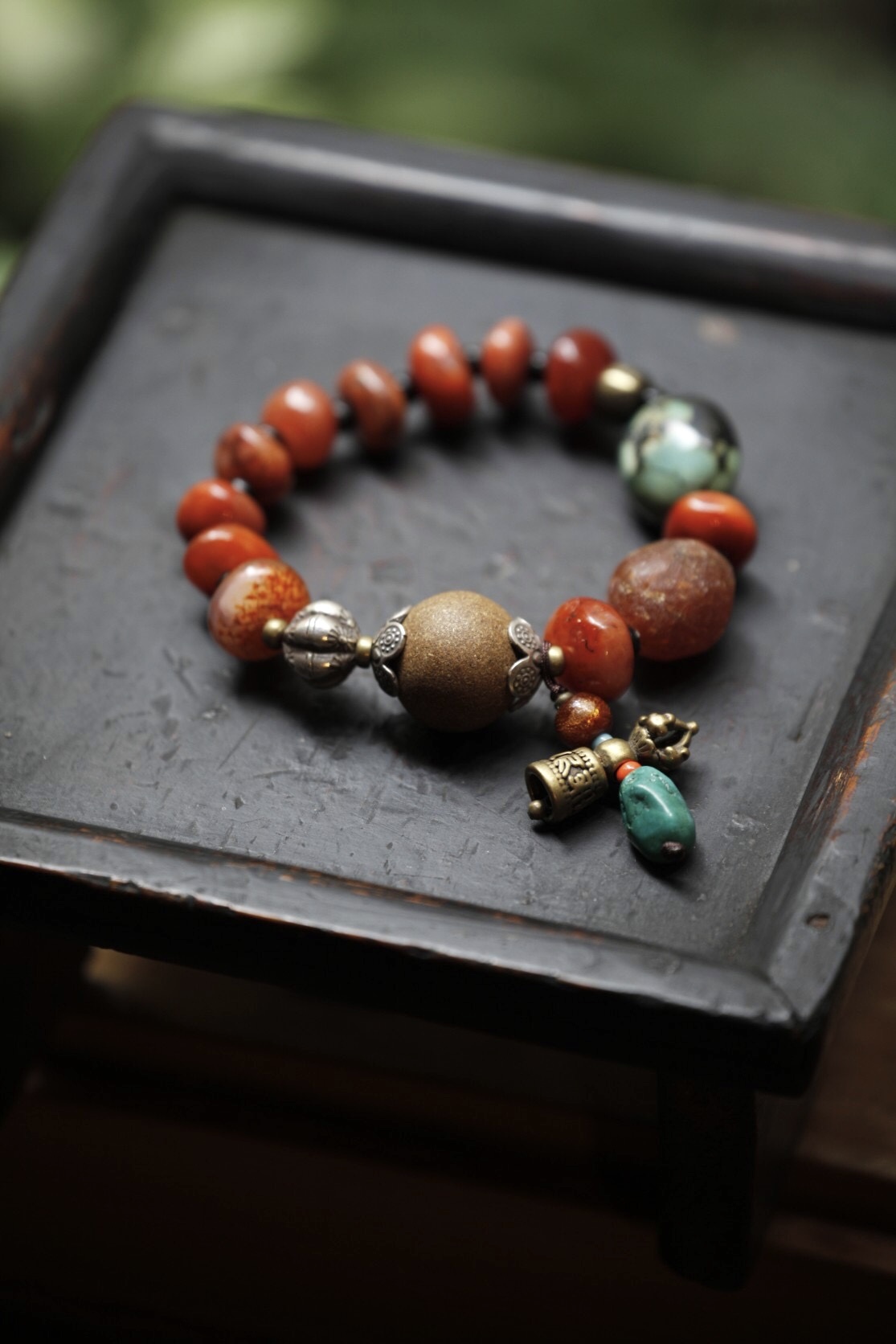 藥珠多寶手串松香蜜珀老綠松