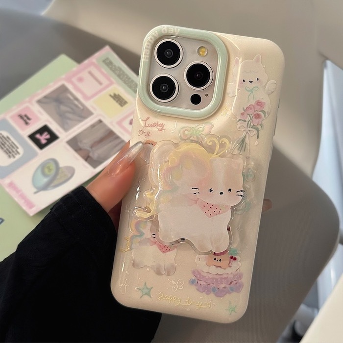 《51207》夏日薄荷綠貓咪手機殼(含支架)