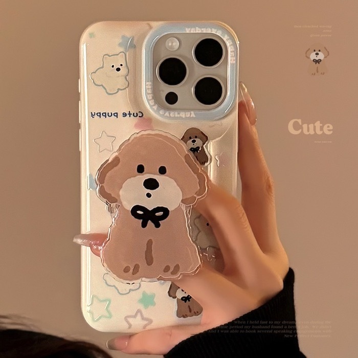 《51208》蝴蝶結咖咖狗狗手機殼(含支架)