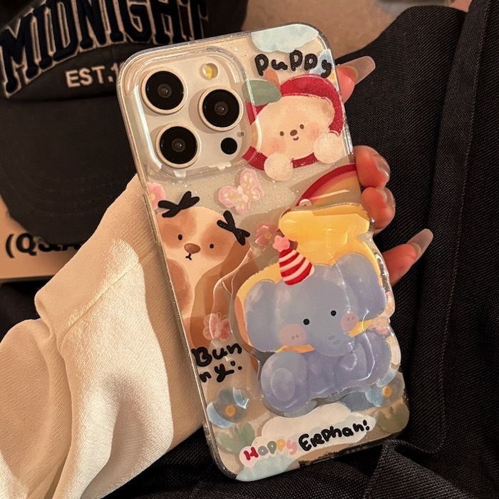 《51209》cute繽紛小動物大象手機殼(含支架)