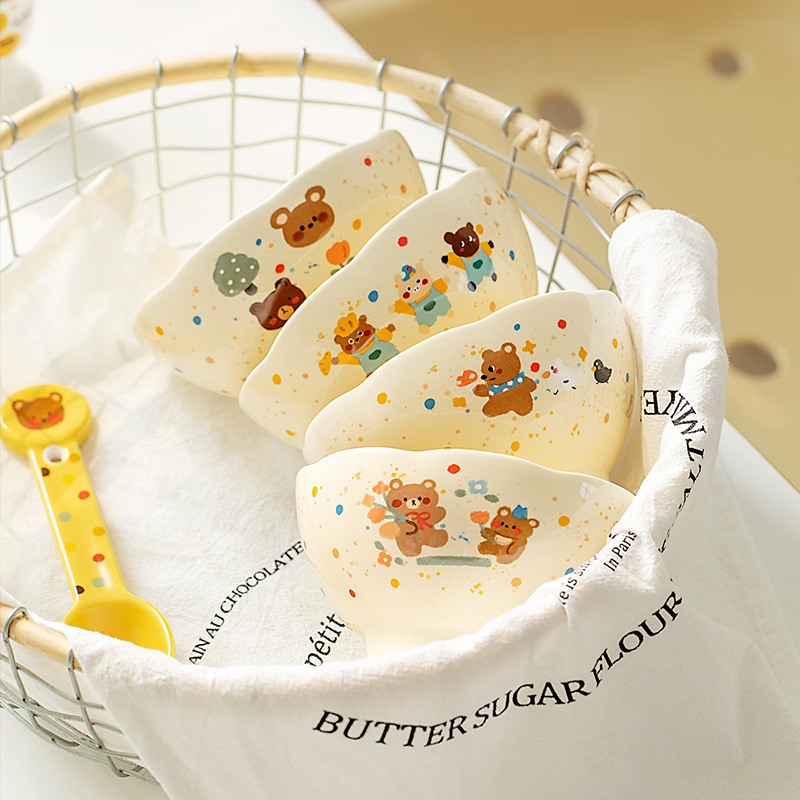 《4177》繽紛點點小熊花邊陶瓷碗