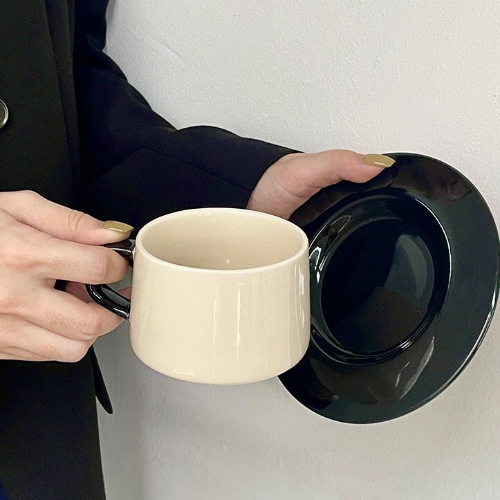 《4178》北歐風雙色陶瓷咖啡杯碟組280ML