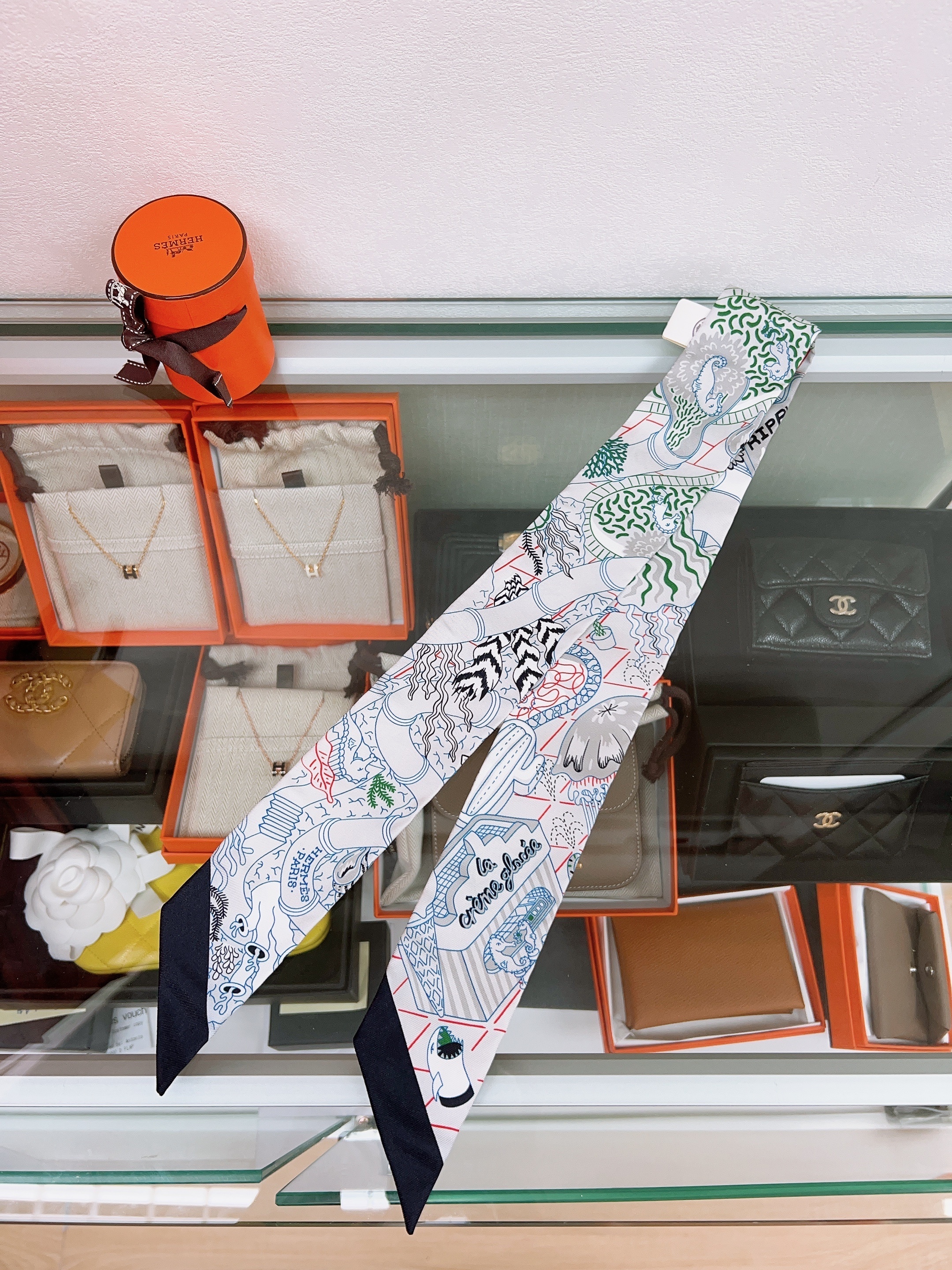 *Unused* Hermes twilly (splash park/ grey)