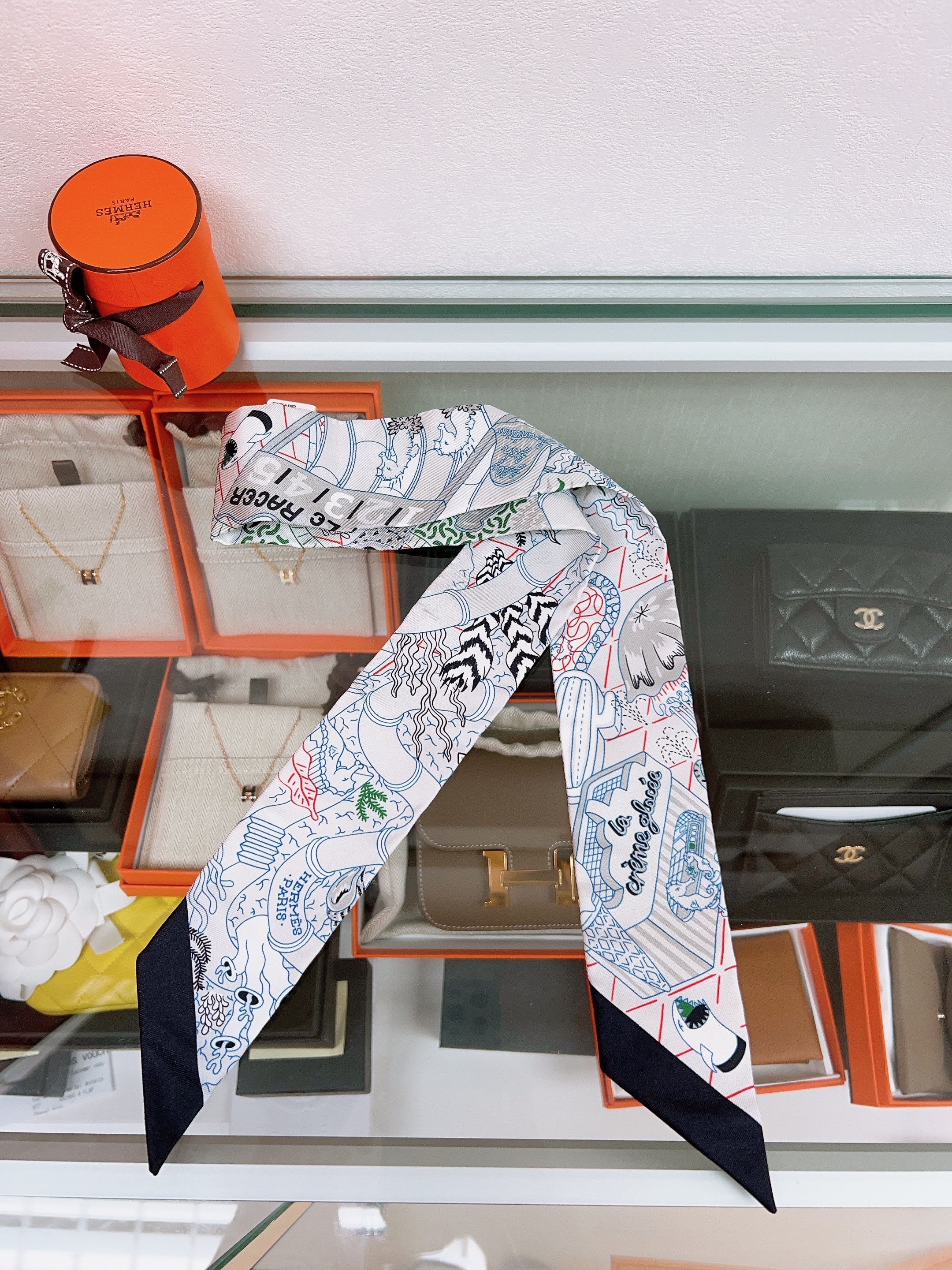 *Unused* Hermes twilly (splash park/ grey)