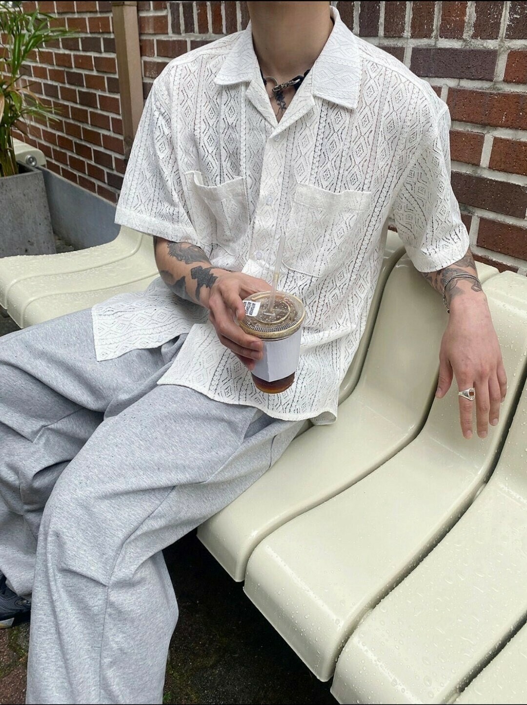 JIN UNIVERSAL  鏤空針織 提花 襯衫 短袖上衣 "平價系列“