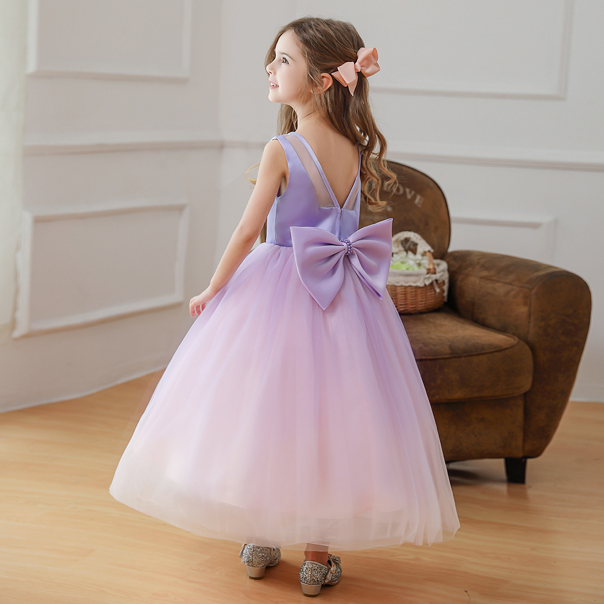 漸變紫 露背蝴蝶結蓬蓬紗禮服