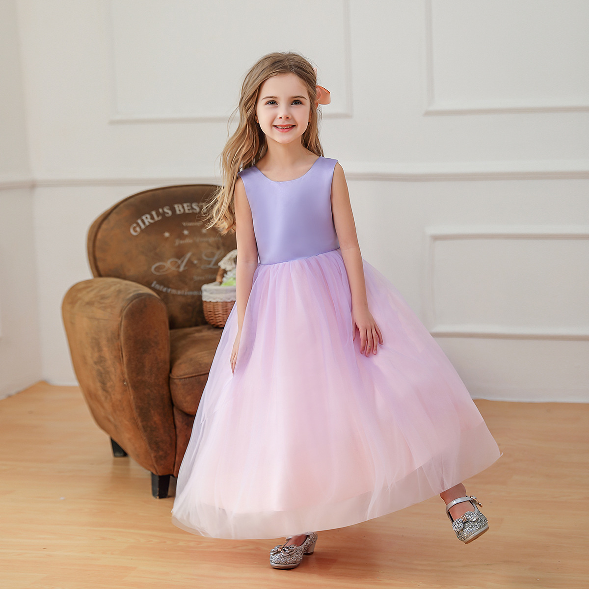 漸變紫 露背蝴蝶結蓬蓬紗禮服