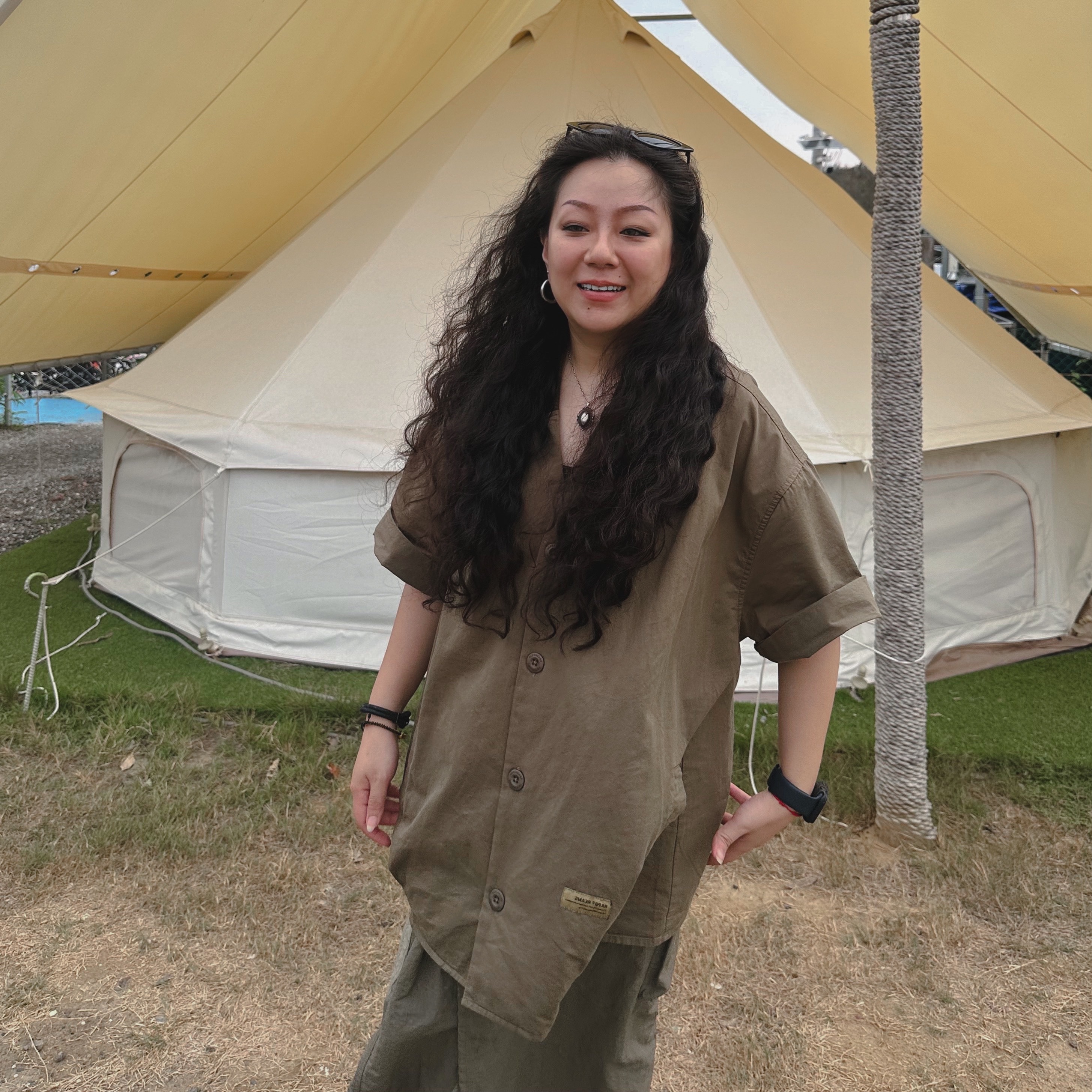 日系立領插袋短袖襯衫