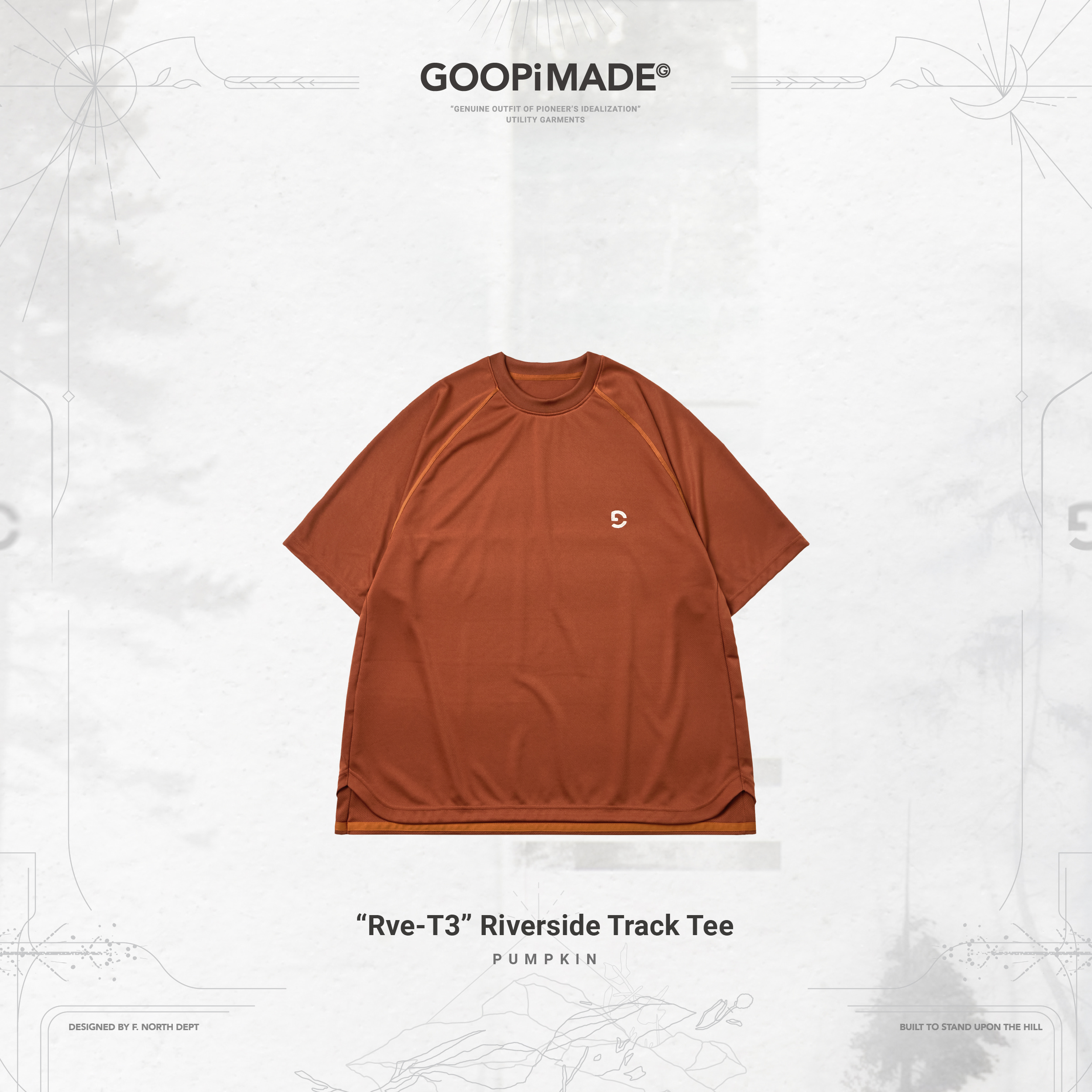 グーピーミイド Rve-T3 side Track Tee Rve-T3” Riverside Track Tee - Pumpkin