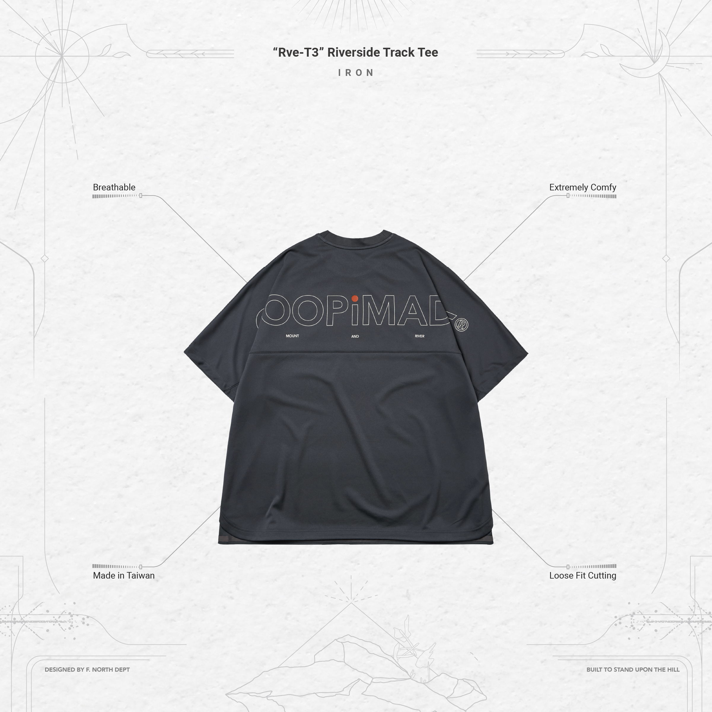 グーピーミイド Rve-T3 side Track Tee Rve-T3” Riverside Track Tee - Iron