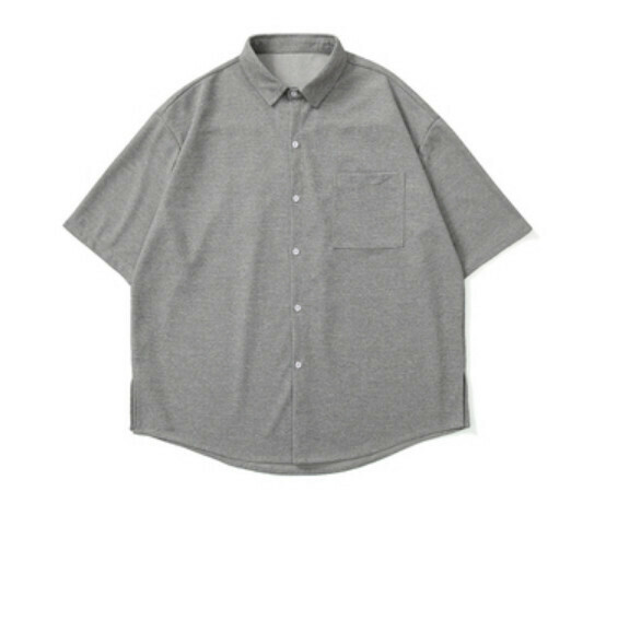 爆款簡約純色華夫格短袖襯衫（灰色）【M-5XL碼】【下單後聯絡客服確認發貨尺碼】