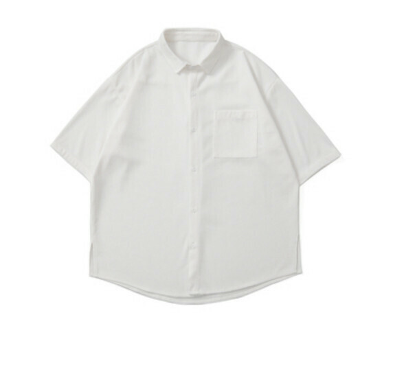 爆款簡約純色華夫格短袖襯衫（白色）【M-5XL碼】【下單後聯絡客服確認發貨尺碼】