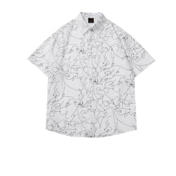 爆款夏季塗鴉滿印短袖襯衫（白色）【M-2XL碼】【下單後聯絡客服確認發貨尺碼】