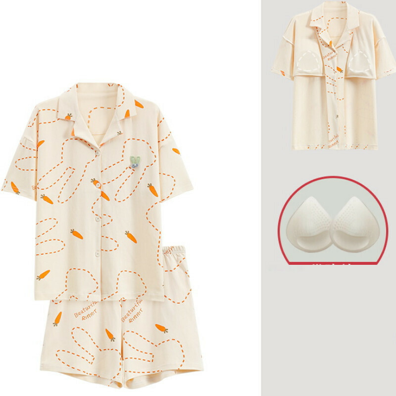 Cotton pajama set with chest pad [M-XXL SF-C6308] [Contact customer service to confirm the shipping size after placing an order]