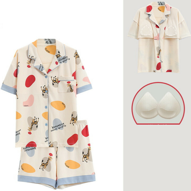 Cotton pajama set with chest pad [M-XXL SF-C6307] [Contact customer service to confirm the shipping size after placing an order]