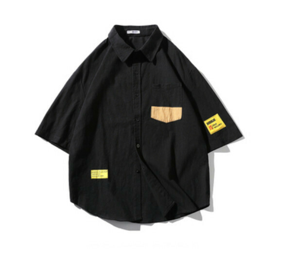 爆款簡約純色短袖襯衫（黑色）【M-5XL碼】【下單後聯絡客服確認發貨尺碼】