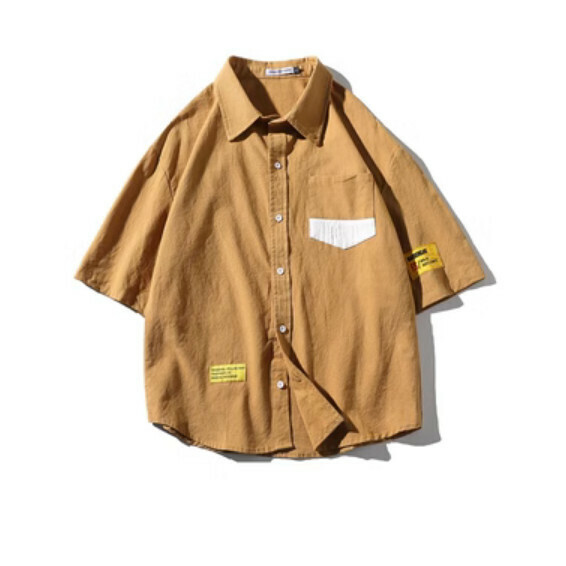 爆款簡約純色短袖襯衫（桔色）【M-5XL碼】【下單後聯絡客服確認發貨尺碼】