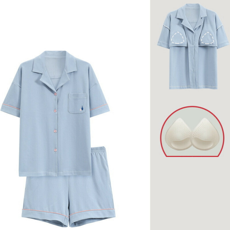 Cotton pajama set with chest pad [M-XXL SF-C6311] [Contact customer service to confirm the shipping size after placing an order]