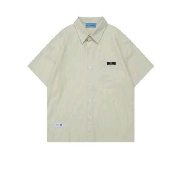 爆款復古簡約純色工裝短袖襯衫（杏色）【S-XL碼】【下單後聯絡客服確認發貨尺碼】