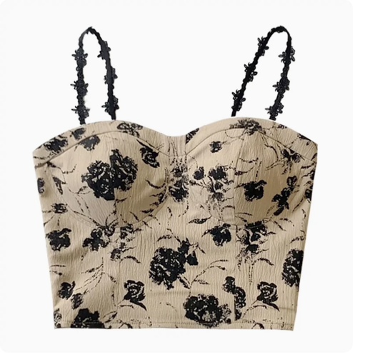Vintage print camisole, khaki, one size