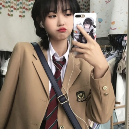 新款徽章長袖西服女外套(駝色)(尺碼:S-XXL)(下單後聯絡客服確認發貨尺碼)