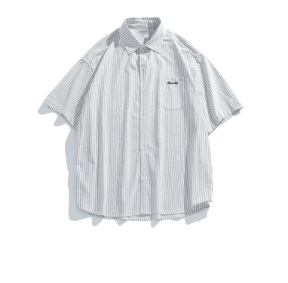 爆款復古豎條紋短袖襯衫（白色）【M-2XL碼】【下單後聯絡客服確認發貨尺碼】