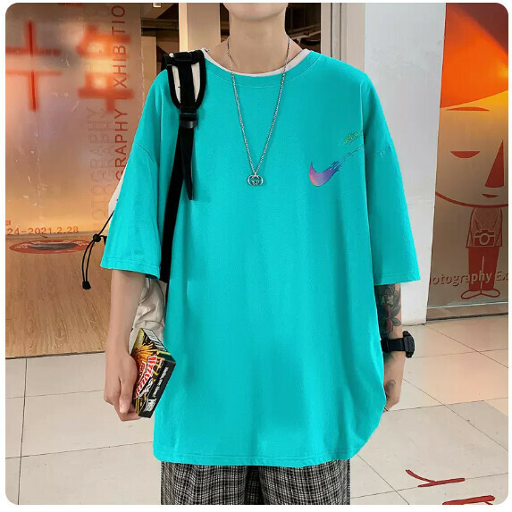 Short sleeve T-shirt men's summer (lake blue [size M_3XL] (contact customer service to confirm the shipping size after placing an order)