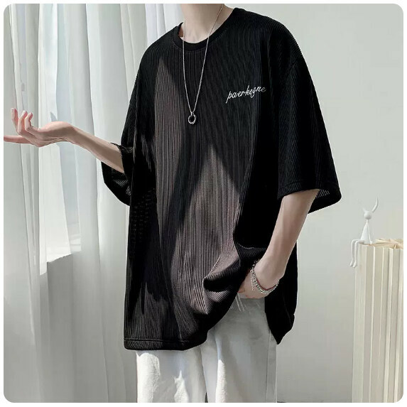 Drape Ice Silk T-Shirt Men's Summer (Black [M_2XL Size] (Contact customer service to confirm the shipping size after placing an order)