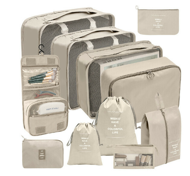Hot Selling【11 Piece Set】Travel Storage Bag【Wash Makeup Digital】【Beige】