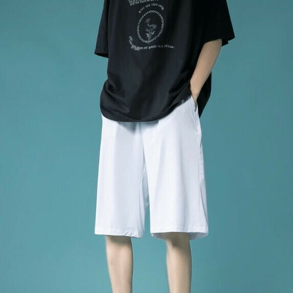 新款純色滑料沙灘短褲男夏季（白色【M_2XL碼】（下單後聯繫客服確認發貨尺碼）