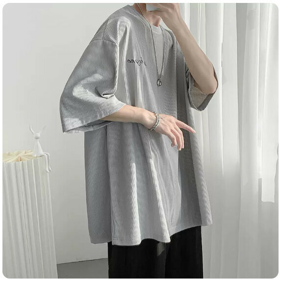 Drape Ice Silk T-Shirt Men's Summer (Gray [M_2XL Size] (Contact customer service to confirm the shipping size after placing an order)
