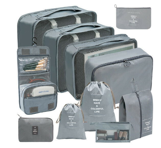 Hot Selling [11 Piece Set] Travel Storage Bag [Wash Makeup Digital [Gray]