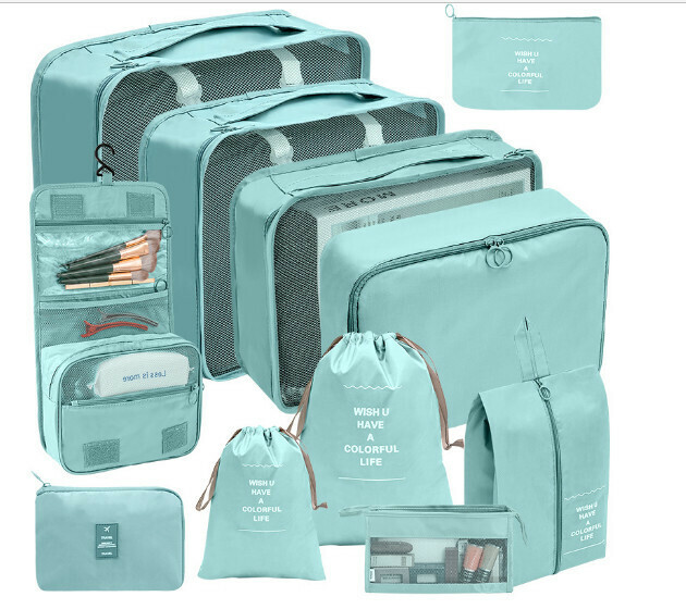 Hot Selling【11 Piece Set】Travel Storage Bag【Wash Makeup Digital】【Lake Blue】
