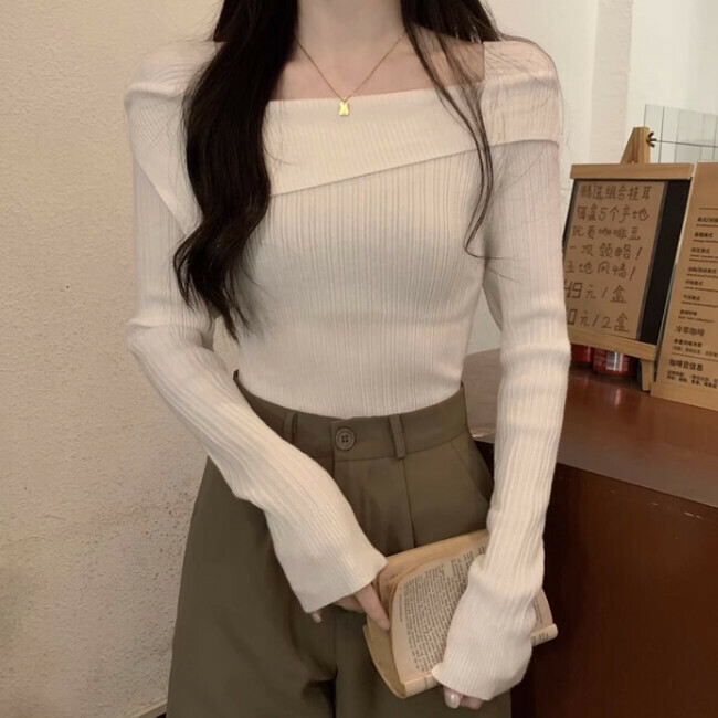 Hot Selling One Shoulder Knitted Sweater (One Size) (White)